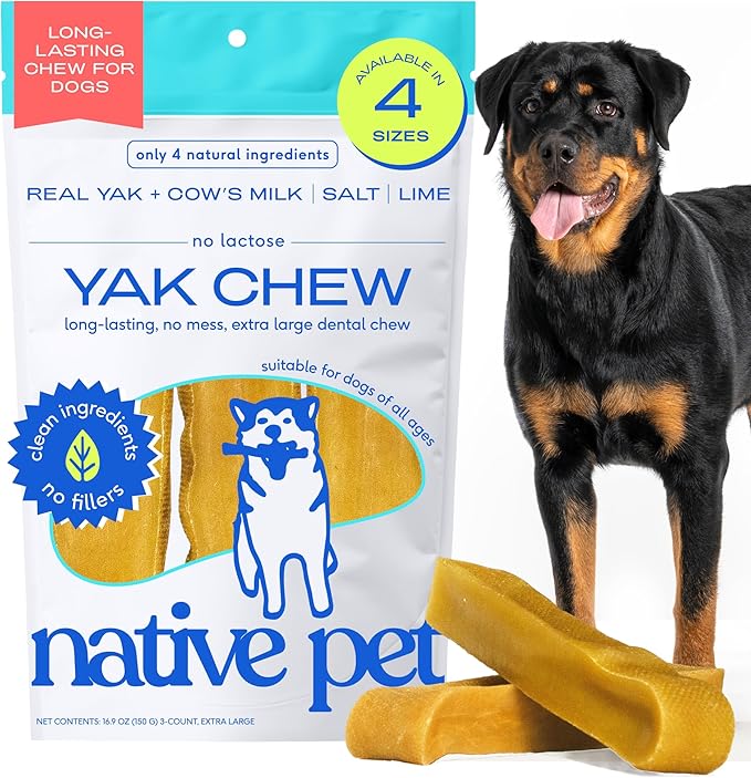 Native Pet Yak Cheese Himalayan Dog Chews XLarge - Long Lasting Dental Sticks for Extra Large Breeds – 100% All Natural Himalayan Yak Chews – Cheese Bone for Aggressive Chewers - 3 Per Pack-Mewly Pet