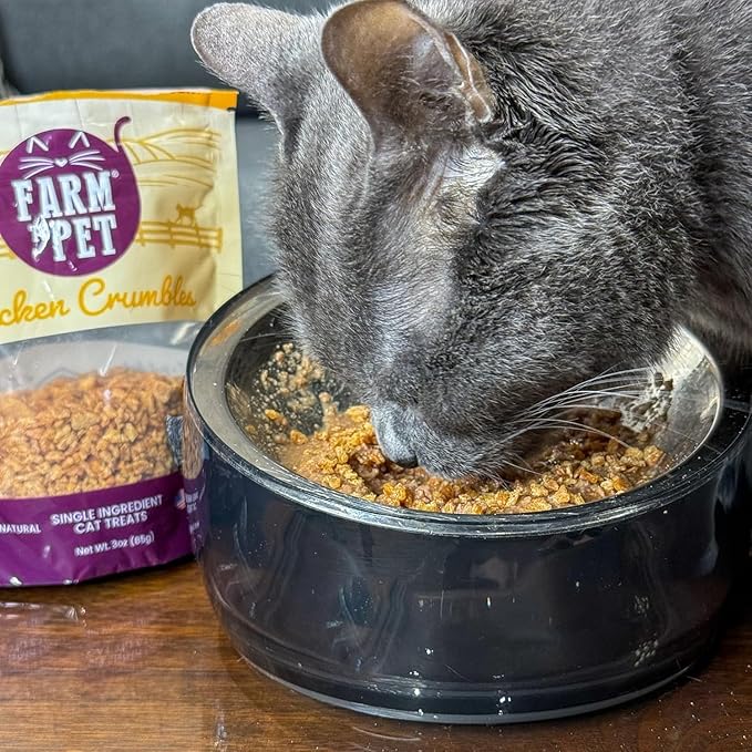 Farm To Pet - Cat Treat Crumbles - 3 oz Single Ingredient Chicken Treat and Snacks - Healthy for Indoor Cats and Kitten - Essential Products (Mix with Wet/Dry Food)-Mewly Pet