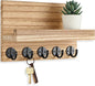 Key Holder for Wall, Decorative Key and Mail Holder with Shelf Has Large Key Hooks for Bags, Coats – Paulownia Wood Key Hanger with Mounting Hardware (9.8”W x 6.7”H x 4.2”D) (Burnt Wood)