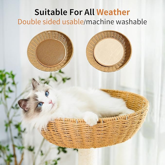Modern Cat Tree Tower,Hand-Woven Ma Teng cat nest, Sisal-Covered Scratching Posts for Indoor Cats, Multi-Level Cat Condo with Space Capsule Nest, Tall Cat Tree for Multiple Large Cats-Mewly Pet
