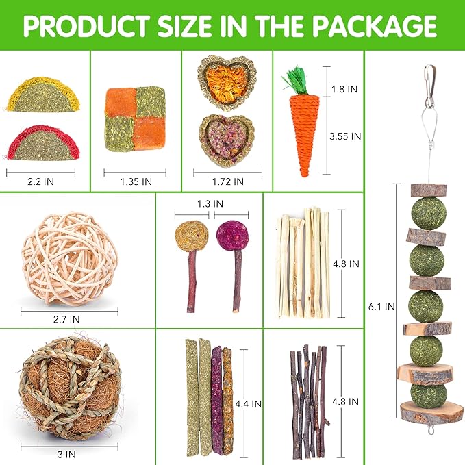 VESPRO Bunny Teys for Rabbits Hamster/Guinea Pig Toys Natural Timothy Hay Sticks chew Treats and Balls for Rabbit, Bunny, chinehila, Guirea Pig, Hamster, Bunny Teeth Care-Mewly Pet