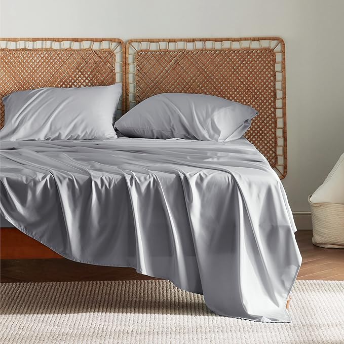 Bedsure Cooling Sheets Twin, Rayon Derived from Bamboo, Cooling Sheets, Breathable & Soft, Deep Pocket Up to 16 Inches, Hotel Luxury Silky Bedding for Hot Sleepers, Silver Grey