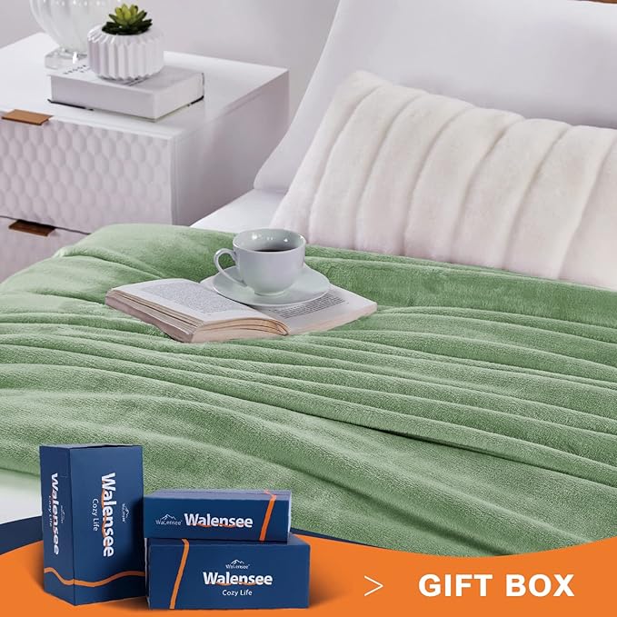 Walensee Fleece Blanket Plush Throw Fuzzy Lightweight (King Size 108x90 Sage Green) Super Soft Microfiber Flannel Blankets for Couch, Bed, Sofa Ultra Luxurious Warm and Cozy for All Seasons