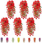 6-Pack Outdoor Faux Plants, 69-Flowered Large Morning Glory, Uv-Resistant Artificial Morning Glory,Perfect for Outdoor Decoration in All Seasons Such as Porches and Gardens (Red)