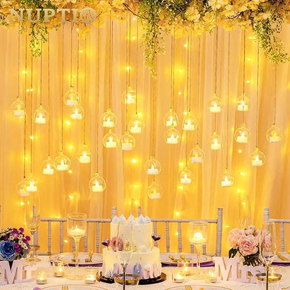 NUPTIO Mini Hanging Glass Tealight Globe Candle Holder with LED Candle, 2.36 Inches Diameter, Wedding Party Tree Decoration (36 Pcs)