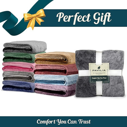 Pavilia Gray Ombre Fleece Blanket for Twin Size Bed, Soft, Lightweight, Cozy Microfiber Gift Decorative Blanket, 60x80
