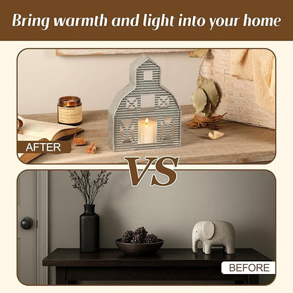 Barn Shaped Tea Light Holder Farmhouse Galvanized Metal Candle Holder Vintage Barn Decor for Table Centerpiece - 6.3" x 1.97" x 8.46"