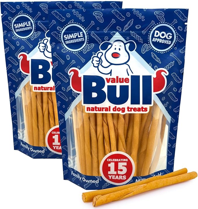 ValueBull USA - Rawhide Twists for Small Dogs, 5 Inch, Smoked, Varied Thicknesses, 100 Count - Natural & Safe, USA Beef Hide, Long Lasting, Chemical Free, No Artificial Flavors-Mewly Pet