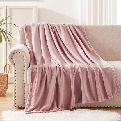 Exclusivo Mezcla Fleece Throw Blanket for Couch, Sofa, 300GSM Super Soft and Warm Blankets, Dusty Pink Throw All Season Use, Cozy, Plush, Lightweight, 50x60 Inches