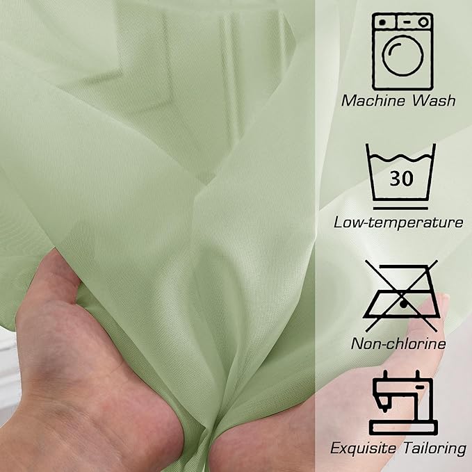 OWENIE Sheer Curtains 54 inches Long 2 Panles for Living Room Bedroom Small Windowm, Rod Pocket Light Filtering Voile Sheers Drapes, 42" W x 54" L, Light Green