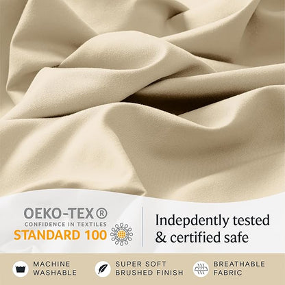 LuxClub Twin Sheets - Soft Kids Bed Sheets, 3 PC Deep Pockets Wrinkle Free Fitted Sheets Machine Washable Hotel Bedding Silky Soft Cream