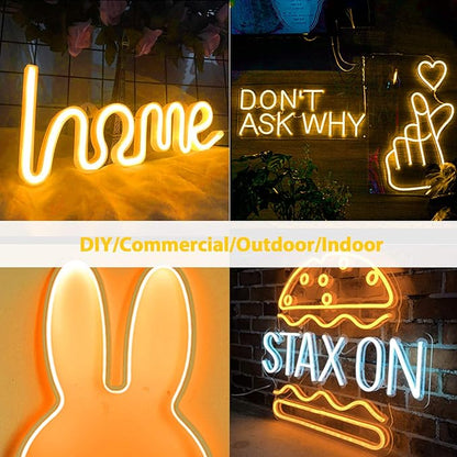 Lamomo LED Neon Lights, 16.4ft Yellow LED Strip Light, 12V 0.39In/Cut Silicone Waterproof Neon Rope Light, DIY Neon Sign for Bedroom Indoor Outdoor Decoration（Power Adapter not Included）