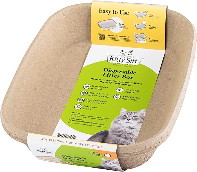 Kitty Sift (6-Pack) Disposable Cat Litter Box, Sustainable, Clean - Large, 6-Pack-Mewly Pet