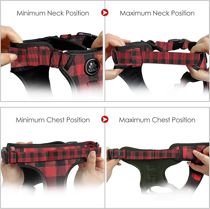 NESTROAD No Pull Dog Harness with Leash, Reflective No Choke Pet Vest Harness,Adjustable Soft Padded Dog Harness with Easy Control Handle for Large Dogs(Checkered Red,X-Large)-Mewly Pet
