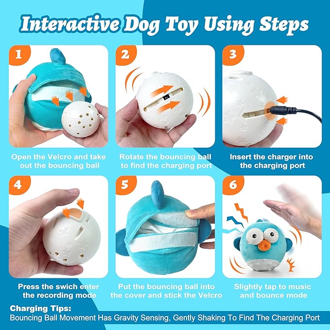 Dog Toys,Rechargeable Crinkle Chew Interactive Squeaky Toy with Jumping Music Moving Ball for Small Medium Large Breed Puppy Toys to Keep Pets Busy (Puffer)-Mewly Pet