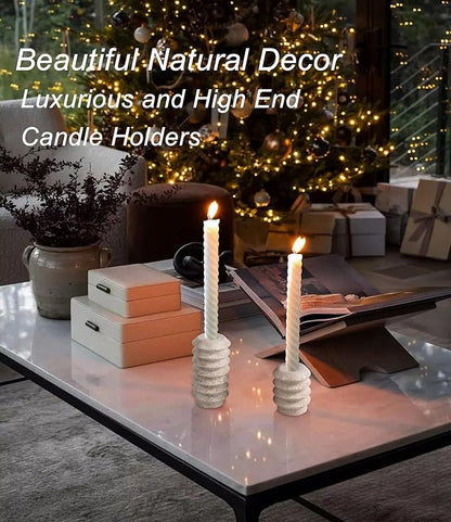 HofferRuffer Travertine Candlestick Holders, Set of 2 Natural Stone Candle Holder Decorative Candle Stands for Wedding, Dinning, Party, Table Centerpieces, Fits 3/4'' Thick Candles (Cream White)