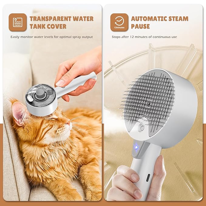 Cat Steam Brush,Cat Brushes for Indoor Cats, 4 In 1Spritz Spray Defur Comb, Cloud Care Shedding Control, Pet Grooming Brush for Long Short Hair Cats Dogs, Massage Clean Design Pet Steam Brushes-Mewly Pet