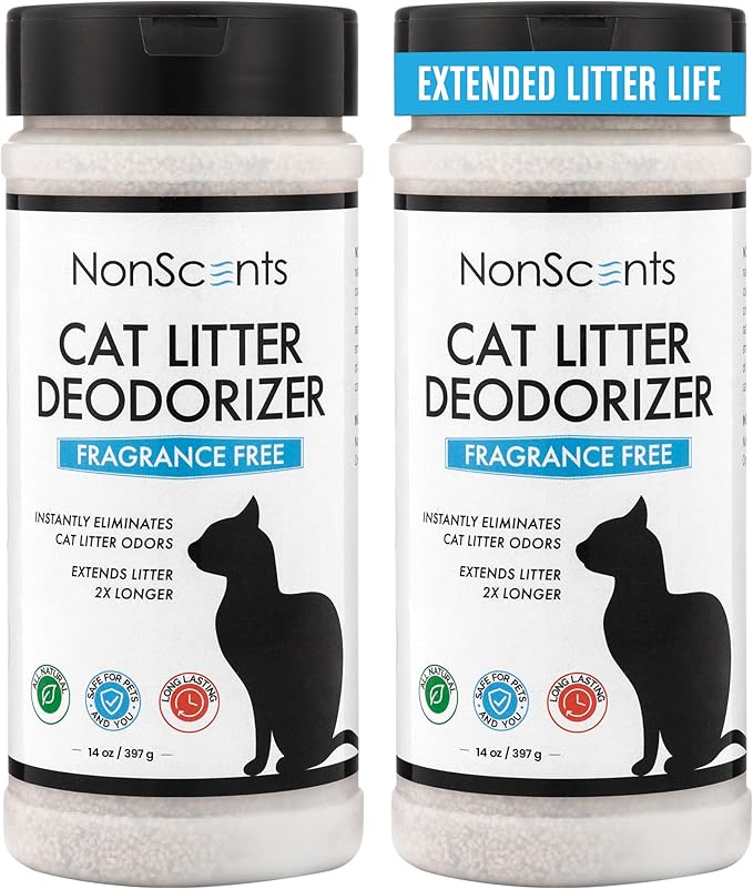 NonScents Cat Box Deodorizer - Odor Eliminator - Reduces Scooping, Extends Litter Lifespan - Fragrance-Free, Fresh Scent - 2-Pack-Mewly Pet