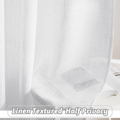 RYB HOME Semi Sheer Curtains - Semitransparent Privacy Protected Natural Light Through Texture Drapes for Bedroom Open House Decor, Width 52 x Length 63 inches, White, 2 Panels