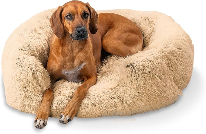 Best Friends by Sheri Shag Lounge Bed Calming Faux Fur Dog Bed, Taupe, Large 36" x 27"-Mewly Pet