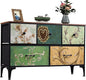 WLIVE Dresser for Bedroom with 5 Drawers, Wide Chest of Drawers, Fabric Dresser, Storage Organizer Unit with Fabric Bins for Closet, Living Room, Hallway, Floral Painted