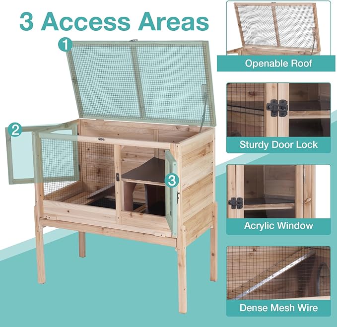 Guinea Pig Cage with Wooden Stand,Indoor Rabbit Hutch with 2 Stories,Hamster Cage with Anti Chew Ramp,Hideout, Platform, Pull Out Tray (Wood)-Mewly Pet