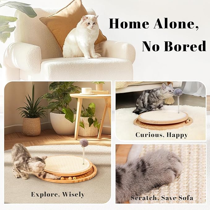 Cat Scratcher, Cat Natural Sisal Scratching Pad, Kitten Interactive Toy with Ball Track Spring Ball for Chasing Hunting Mental Physical Exercise Puzzle-Mewly Pet