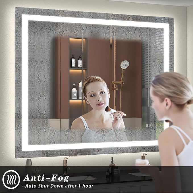 LED Lighted Bathroom Mirror 44x32, Dimmable Vanity Mirror with Lights, Anti-Fog, ETL Listed (Backlit and Front Lighted)
