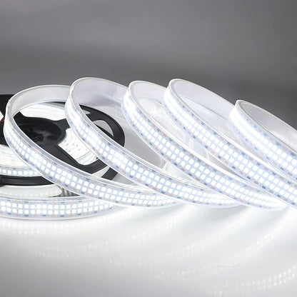 LED Strip Lights Cold White 6500K 16.4ft Double Row 2835 SMD 2400LEDs DC 12V Daylight Bright LED Tape Light Flexible Dimmable Ribbon Lamp 5M Waterproof IP67 Outdoor Lighting Decor