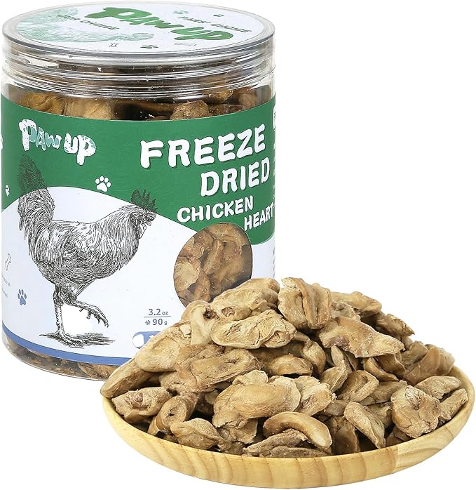 Freeze Dried Chicken Heart Pet Treats, High Protein Freeze-Dried Pet Food for Dogs, Cats, Fresh Ingredient, 3.2 oz, Rawhide Free, Gluten&Grain Free-Mewly Pet
