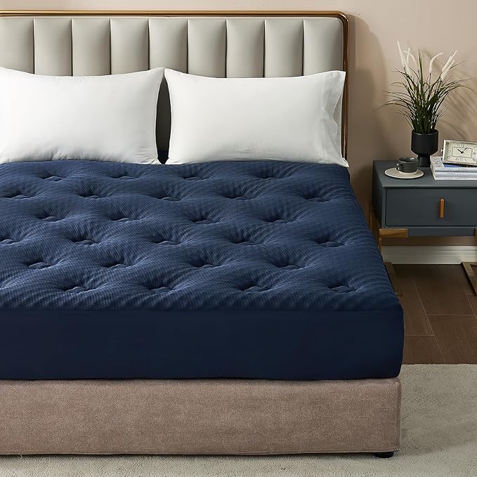 Hansleep California King Mattress Topper Viscose Derived from Bamboo, Memory Foam Pillow Top Mattress Topper Cal King with Deep Pocket, Breathable Mattress Pad for Back Pain Relief, 72" x 84", Navy