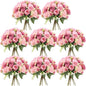Geosar 8 Bundles Artificial Peonies Flowers Fake Silk Peony Bouquet Faux Peonies Flowers Bulk for Decoration Vase Floral Arrangements Wedding Party Table (Russet Red,Light Pink)
