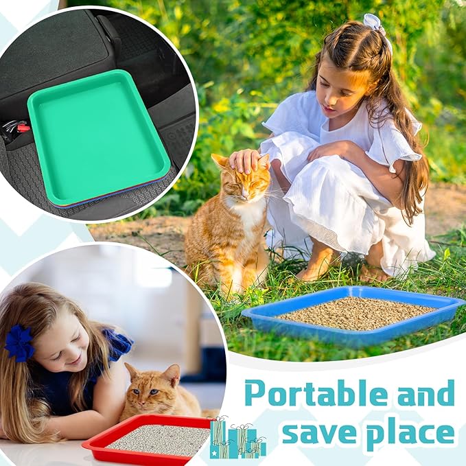 Tessco for you 3 Pcs Open Small Kitten Litter Box Rabbit Pan Waterproof Plastic Litter Tray Travel Toilet for Cats Bunny Guinea Pig Small Pet, Easy Clean(Fresh Color,15.1 x 12 x 1.4 Inch)-Mewly Pet