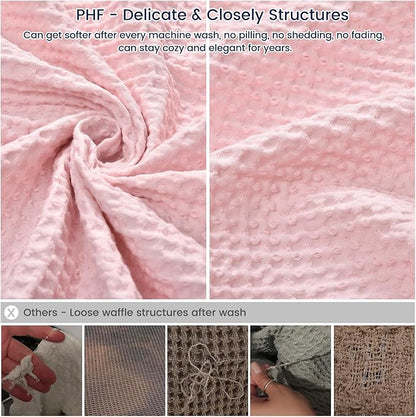 PHF Pre-Washed Cotton Waffle Weave Family Blanket,Oversized King Size 120"x 120"-Snag Proof Lightweight Breathable, 10'x 10' Huge Extra Large Big-Elegant Aesthetic Home Decoration Gift,Pink