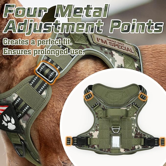rabbitgoo Tactical Dog Harness for Large Dogs, No Pull Military Service Vest with Handle & Molle, Easy Control for Training Walking, Adjustable Reflective Straps, Green camo, XL-Mewly Pet