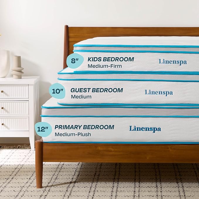 Linenspa 10 Inch Memory Foam and Spring Hybrid Mattress - Medium Feel - Bed in a Box - Quality Comfort and Adaptive Support - Breathable - Cooling - Perfect for a Guest Bedroom - King Size