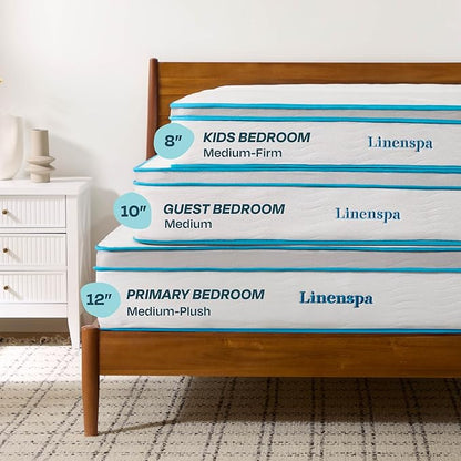 Linenspa 10 Inch Memory Foam and Spring Hybrid Mattress - Medium Feel - Bed in a Box - Quality Comfort and Adaptive Support - Breathable - Cooling - Perfect for a Guest Bedroom - Queen Size