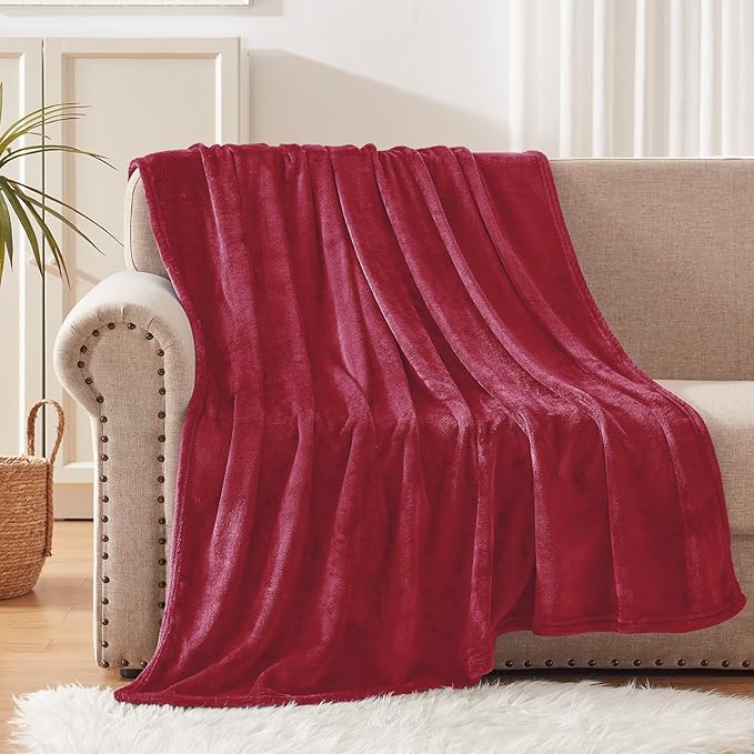 Exclusivo Mezcla Fleece Throw Blanket for Couch, Sofa, 300GSM Super Soft and Warm Blankets, Deep Red Throw All Season Use, Cozy, Plush, Lightweight, 50x60 Inches