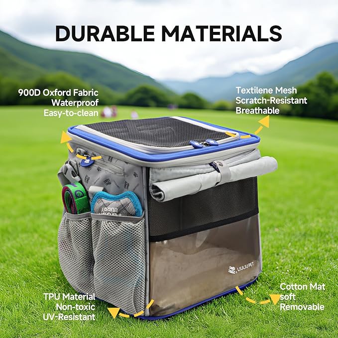 Cat and Dog Backpack Carrier, Breathable Cycling Pet Bag with Mesh Ventilation, Portable Outing Traveling Pet Bag with Top Waterproof Fabric for Small, Medium Cats, Small Dogs, Blue-Mewly Pet