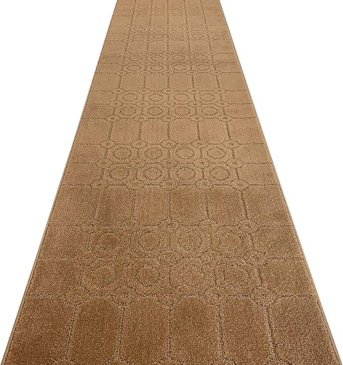 Custom Size Modern Abstract Floor Carpet Runner Rug for Hallways, Slip Resistant Latex Rubber Backed, 31 inch Wide X Customized Length, Art Gold Tan, 31 inch X 11 feet