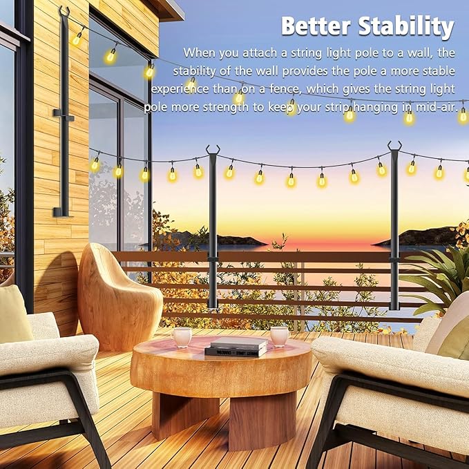 6 Pack 5Ft String Light Poles,Outside String Lights,Outdoor Light Poles,Metal Poles Stand for Patio,Backyard,Deck