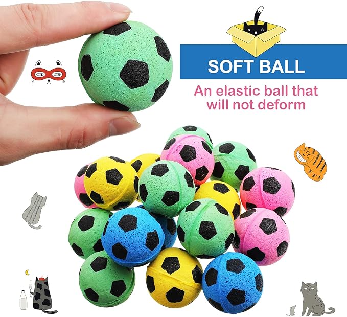 Skylety 32 Pieces Cat Soccer Balls Foam Sponge Football Cat Interactive Cats Soccer Toy Sports Ball for Kitten Pet-Mewly Pet