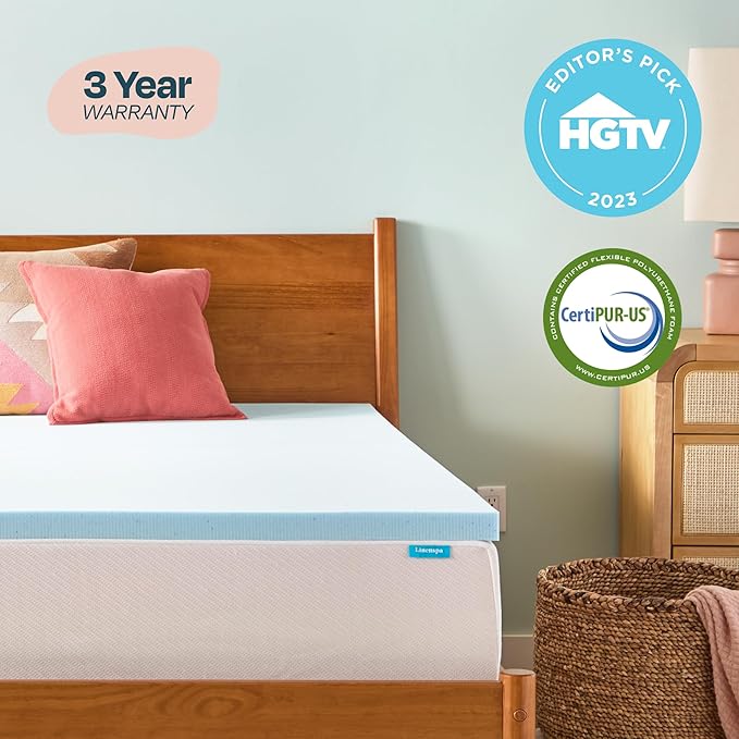 Linenspa 2 Inch Gel Infused Memory Foam Mattress Topper with Removable Cover – Ventilated and Breathable – Washable Cover - Twin