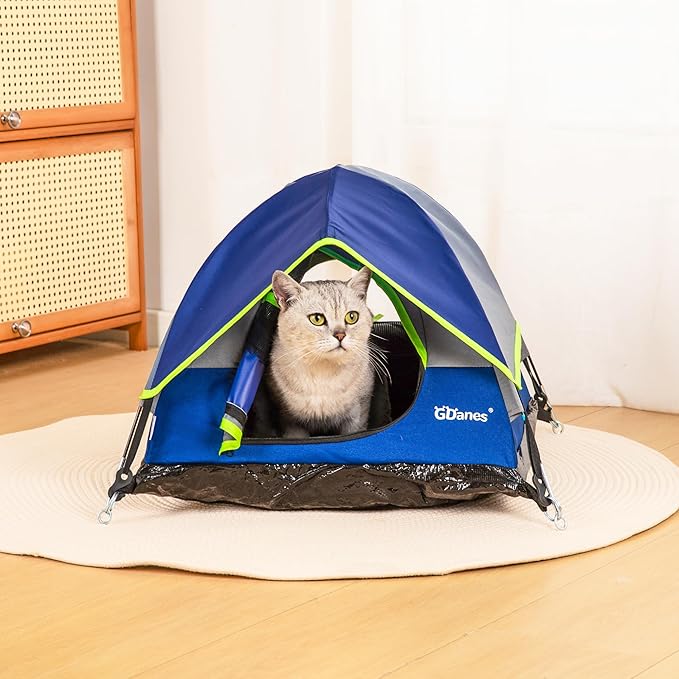 GDanes Blue Cat Tent, Large Cave Bed for Indoor Cats and Small Dogs with Soft Pad - 22" x 22" x 16"-Mewly Pet