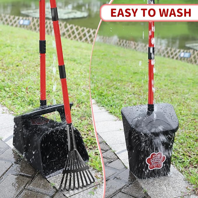 Pooper Scooper Swivel Bin & Rake & Spade with 60 Waste Bags, Heavy Duty Dog Poop Scooper for Large Medium Small Dogs, Long Stainless Steel Handle Use on Yard, Grass, Dirt or Gravel-Mewly Pet