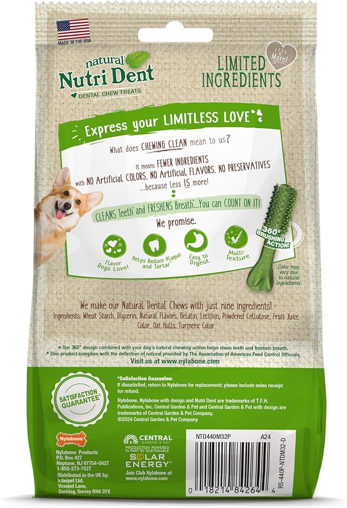 Nylabone Nutri Dent Dog Dental Chews - Natural Dog Teeth Cleaning & Breath Freshener - Dental Treats for Dogs - Fresh Breath Flavor, Mini (32 Count)-Mewly Pet