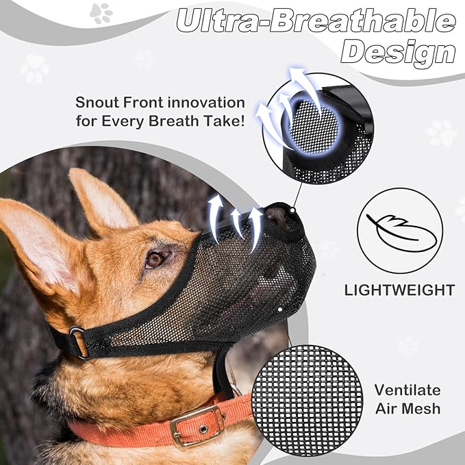 Dog Muzzle, Soft Air Mesh Muzzle for Small Medium Large Dogs Anti Biting Barking Chewing Scavenging, Breathable Adjustable Loop Pets Muzzle with Front Opening Design Allows Panting Drinking (Black,M)-Mewly Pet