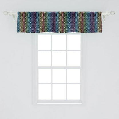 Ambesonne Dog Lover Window Valance, Paw Print Pattern Diamond Shaped Rhombus Shapes Design Geometric Arrangement, Curtain Valance for Kitchen Bedroom Decor with Rod Pocket, 42" x 12", Petrol Blue