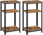 Yaheetech Tall End Table Set of 2, 16x12x29.5 inch Industrial Side Table with Strong Wooden Shelves, 2PCS Slim 3-Tier Telephone Table with Metal Frame for Living Room, Small Places - Rustic Brown