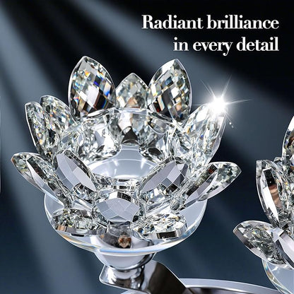 Crystal Candle Holders Lotus Candelabras Silver Arch Candlestick, Centerpiece Table, Home Hecor for Wedding, Dinning Room, Coffee Table, Kitchen, Living Room, Entryway (3 Arms, Tealight Candle)